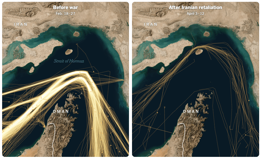 Straight of Hormuz shipping lanes comparisson